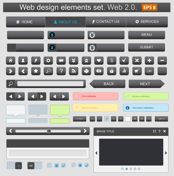 Web design elemets black styles vector 02