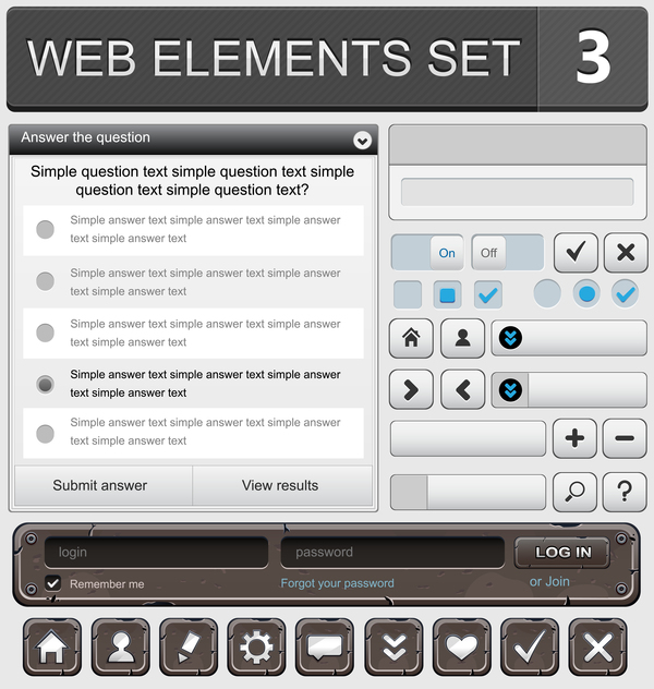 Web elements with button vector material set 02