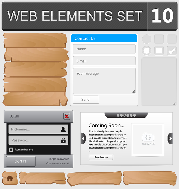 Web elements with button vector material set 04