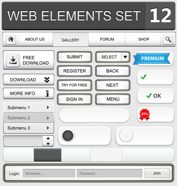 Web elements with button vector material set 06
