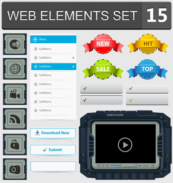 Web elements with button vector material set 08