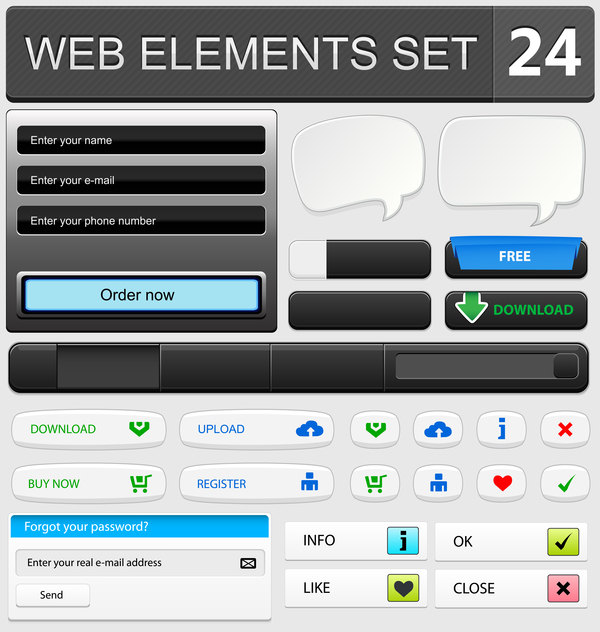 Web elements with button vector material set 17