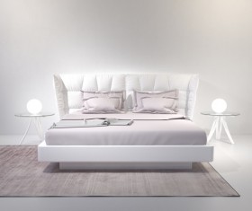 White bed with bedside lamp HD picture