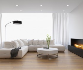 White living room with fireplace Stock Photo