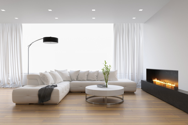 White living room with fireplace Stock Photo