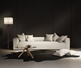 White sofa with black wall background Stock Photo