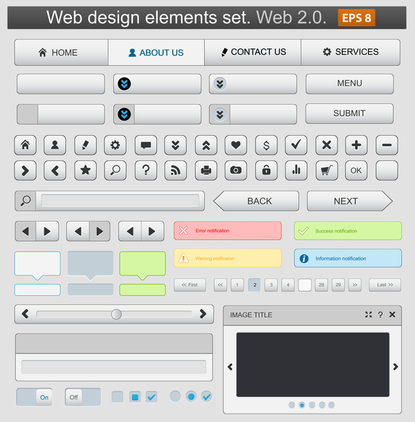 White web menu elements with button vector 02