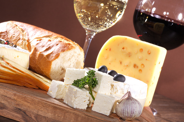 Wine with bread cheese Stock Photo