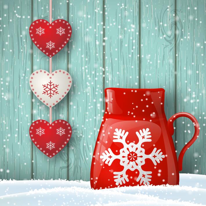 Winter christmas greeting card with wooden wall background vector