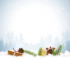 Winter forest with christmas baubles vector material