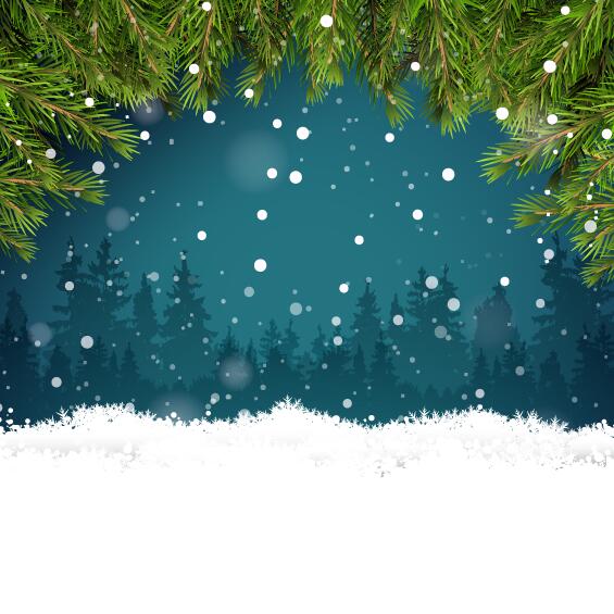 Winter forest with snowflake and needles background