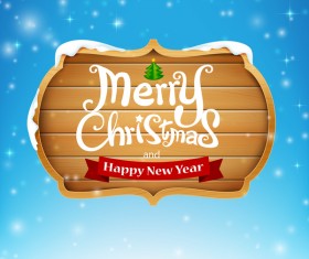 Wooden sign with text merry christmas vector 03