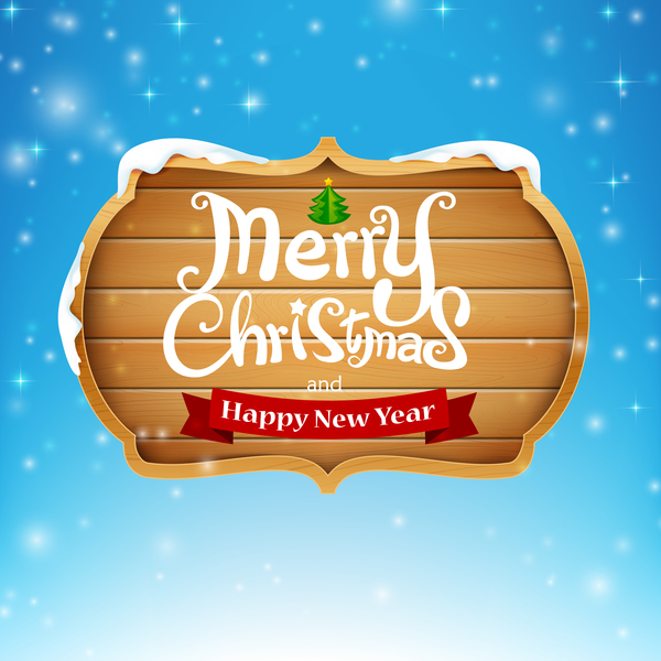 Wooden sign with text merry christmas vector 03
