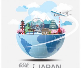 World travel of japan vector template 01