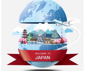 World travel of japan vector template 02