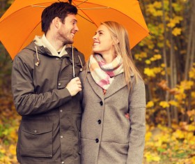 Yellow umbrella Couple walking in the woods HD picture 02