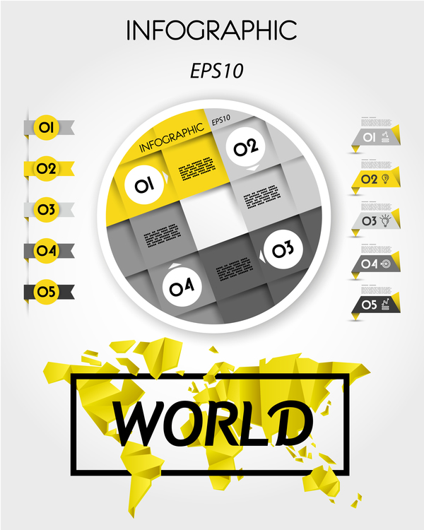 Yellow with black infographic vector template set 21