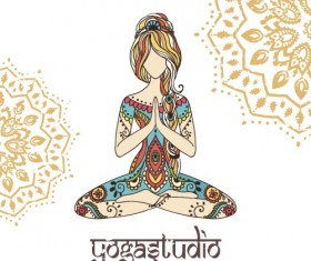 Yoga girl floral vector material 01