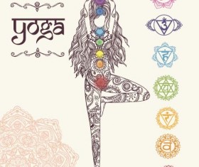 Yoga girl floral vector material 02