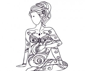 Yoga girl floral vector material 03