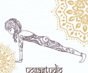 Yoga girl floral vector material 04