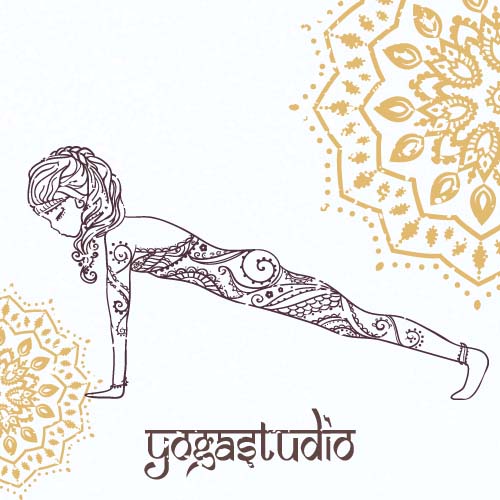 Yoga girl floral vector material 04