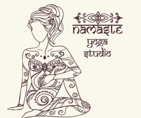 Yoga girl floral vector material 05