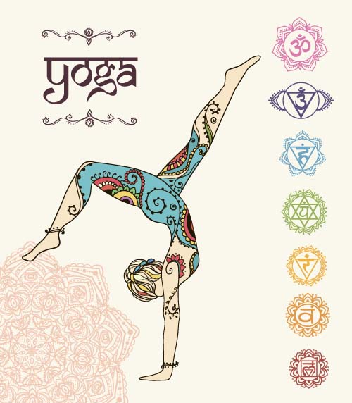 Yoga girl floral vector material 06