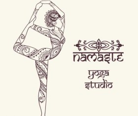 Yoga girl floral vector material 07