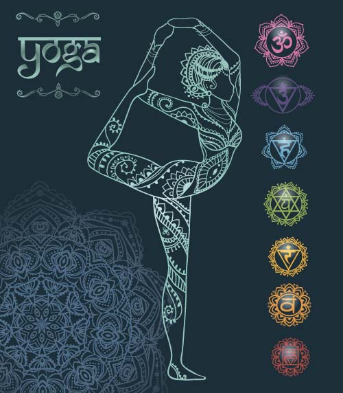 Yoga girl floral vector material 08