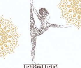 Yoga girl floral vector material 09