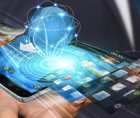 Young man using modern mobile phone Stock Photo 01