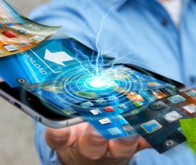 Young man using modern mobile phone Stock Photo 03