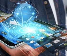 Young man using modern mobile phone Stock Photo 04