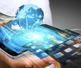 Young man using modern mobile phone Stock Photo 05
