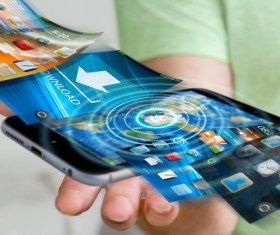 Young man using modern mobile phone Stock Photo 07
