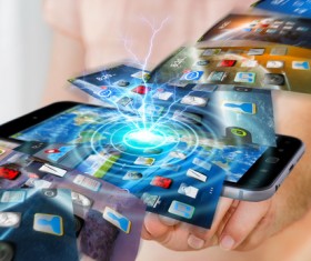 Young man using modern mobile phone Stock Photo 08