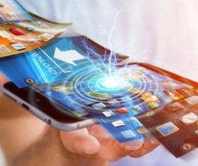 Young man using modern mobile phone Stock Photo 11