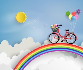 byicycle and rainbow with cloud vector