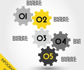 five yellow full infographic gears vector