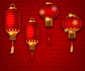 lantern with chinese new year red background vector 01