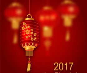 lantern with chinese new year red background vector 02