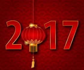 lantern with chinese new year red background vector 03