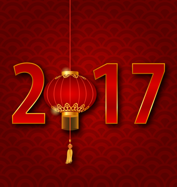 lantern with chinese new year red background vector 03