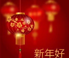 lantern with chinese new year red background vector 04