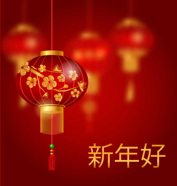 lantern with chinese new year red background vector 04