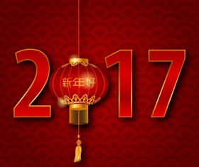 lantern with chinese new year red background vector 05