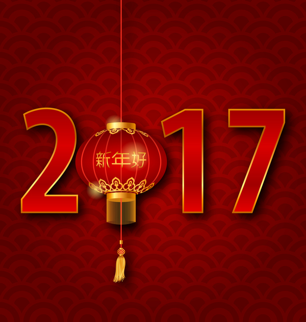 lantern with chinese new year red background vector 05