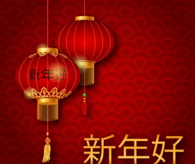 lantern with chinese new year red background vector 06