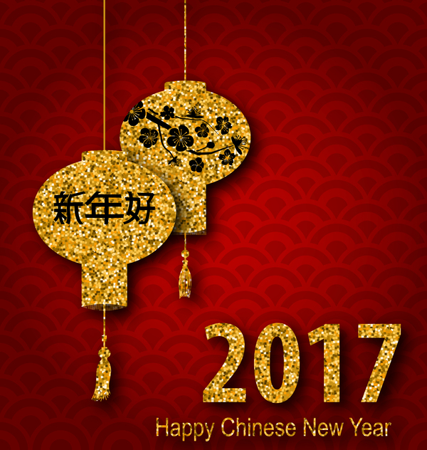 lantern with chinese new year red background vector 07